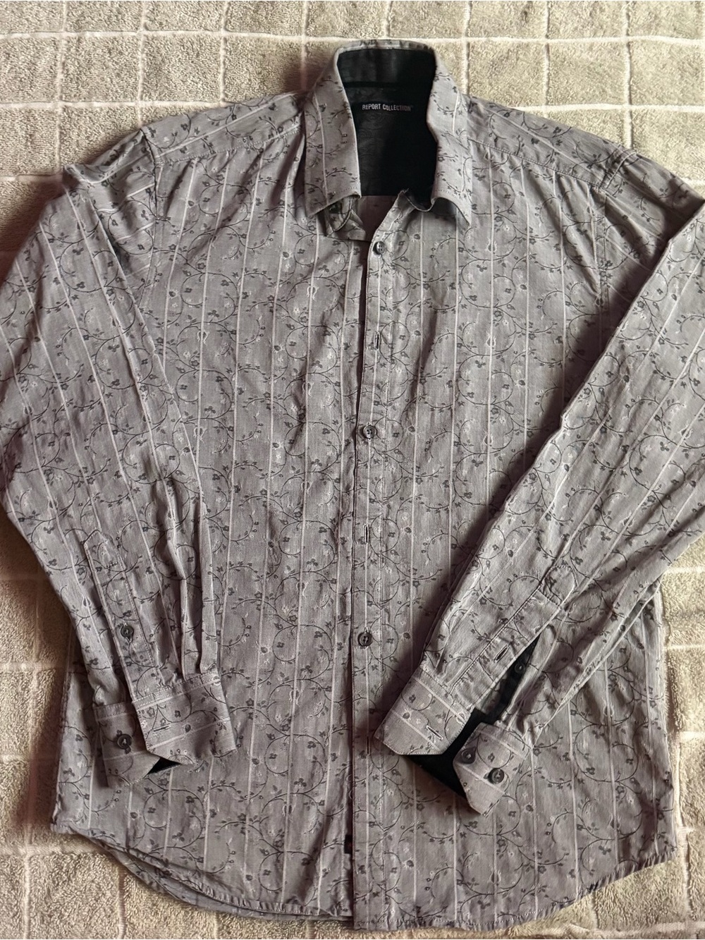 Report Collection Gray Patterned Men’s Button-Up Shirt